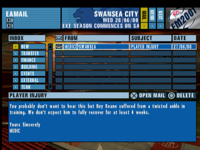 Football Manager 2001 PS1